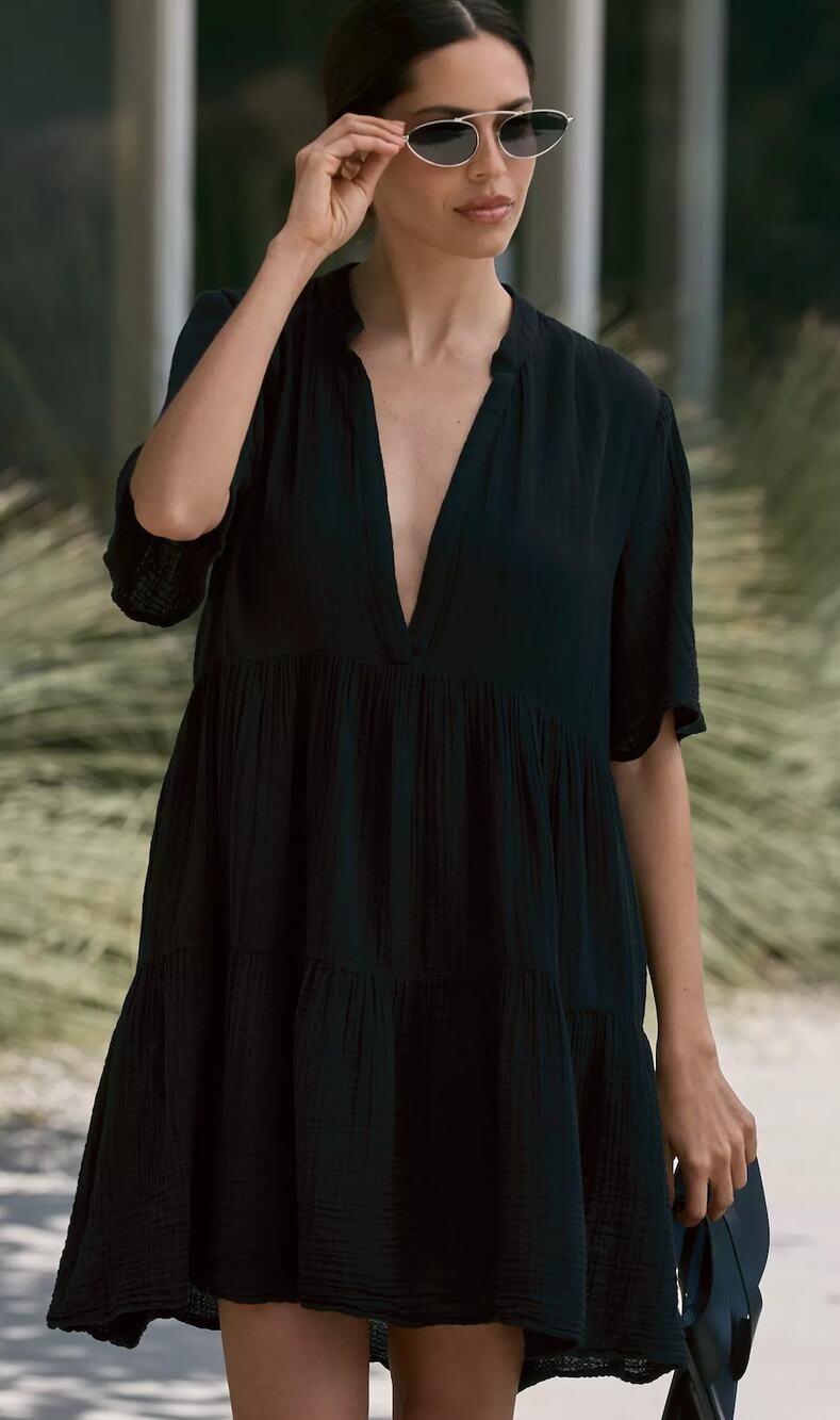 Anthropologie Kallie Flowy Tunic Dress Black sz XS